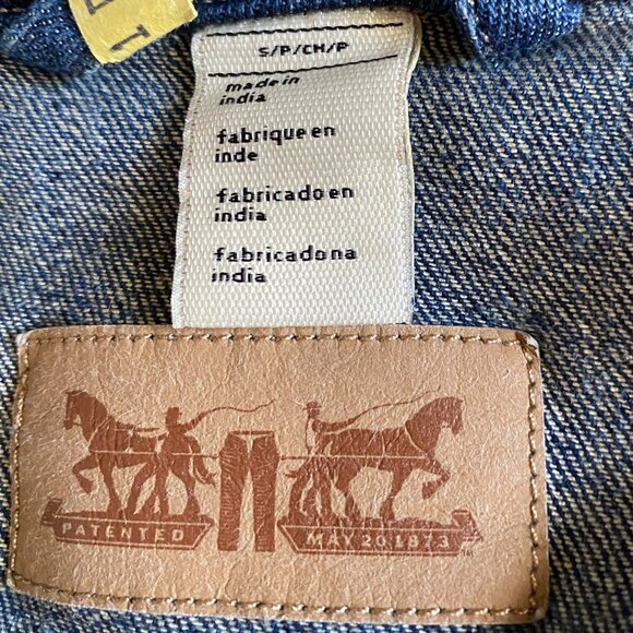 LEVI STRAUSS Womens Cropped Jeans Denim Jacket Blue Mid Wash Small Petite - Picture 5 of 12